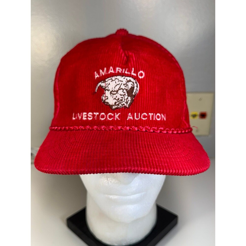 Vintage Amarillo Livestock Auction Corduroy Hat‎ Cap Cattle Steer